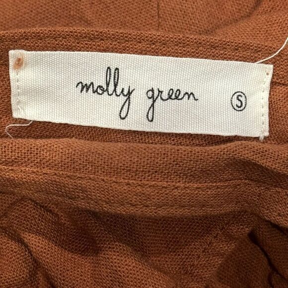 Molly Green Brown Linen Blend Tank Top Crop Ruffle Women’s Small - Picture 2 of 4